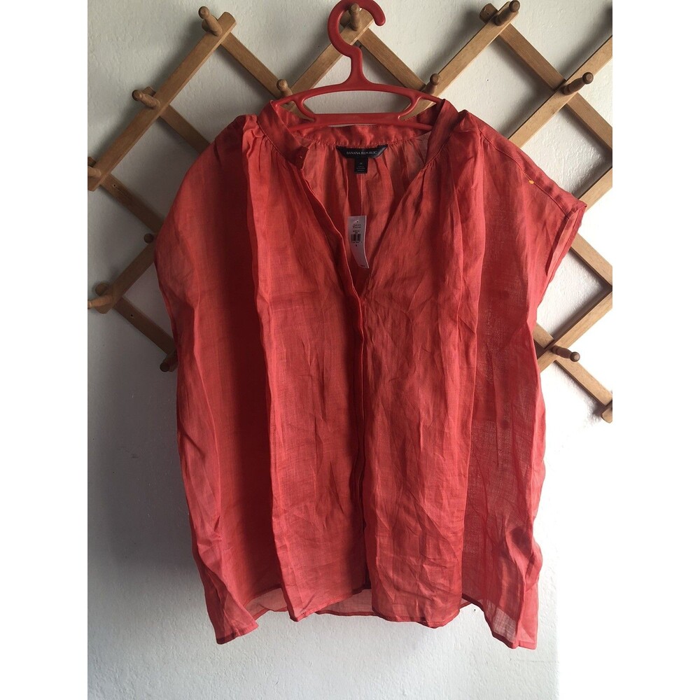 Banana Republic  100 P Ramie Short Sleeve Shirt Blouse M Oversized